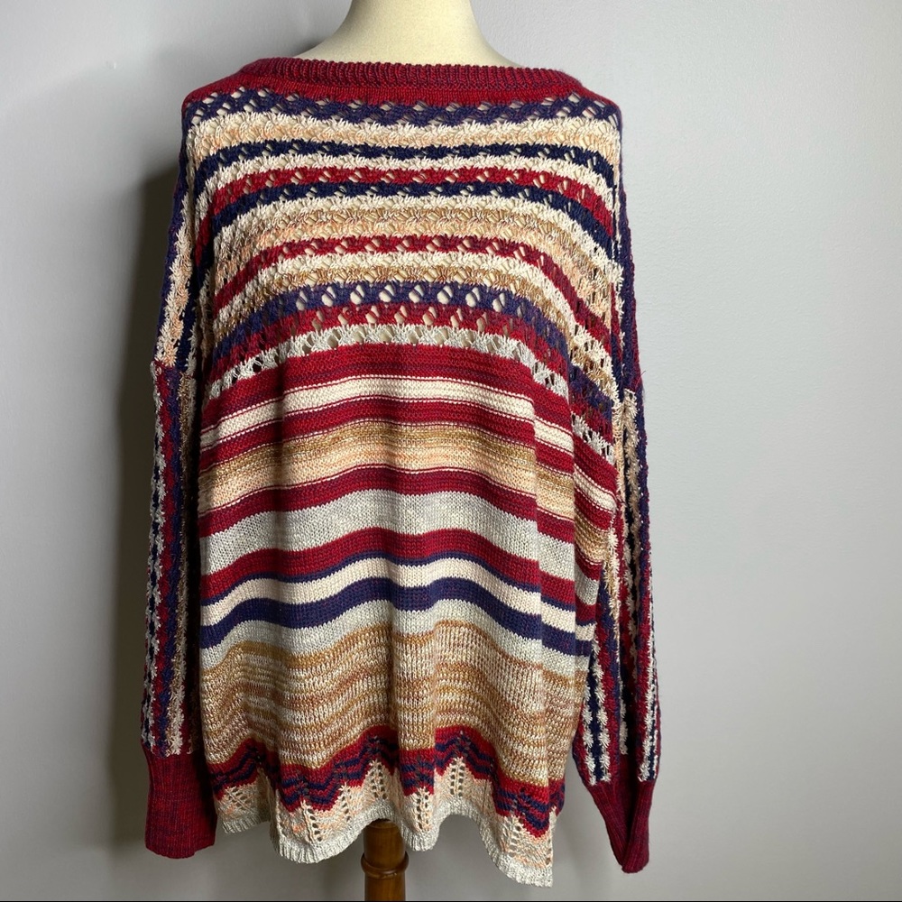 Umgee Fall striped colorful boho sweater top size large